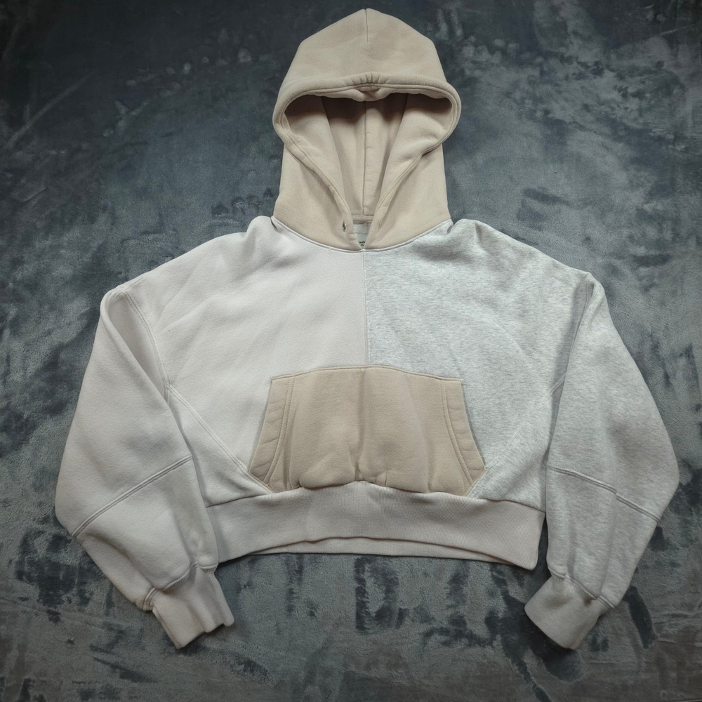Abercrombie & Fitch Soft AF Max Essentials Colorblock Cropped Hoodie Beige Small